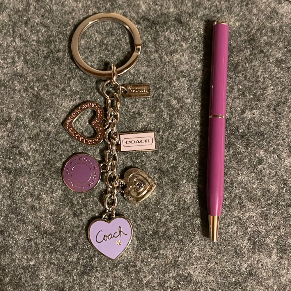 Coach Purple Heart Charm Keychain w/ Ink Pen - Picture 2 of 4